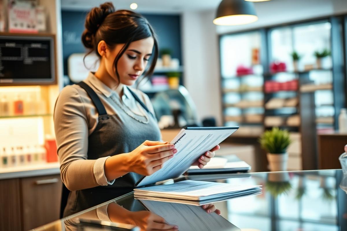 Responsable de tienda revisando los indicadores de venta en el mostrador